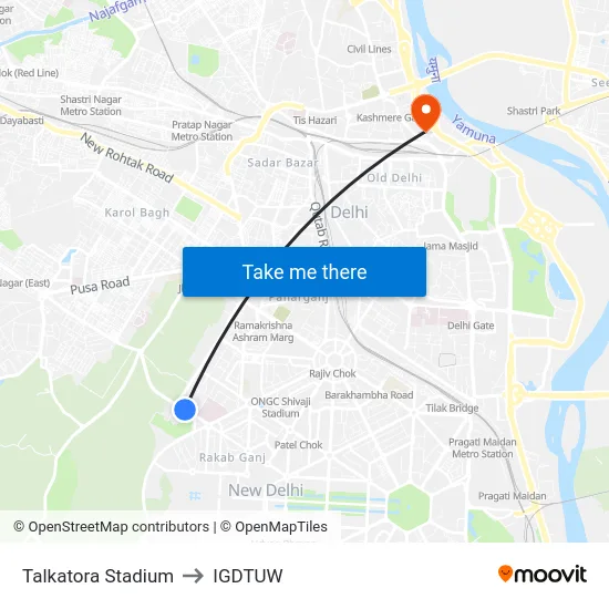 Talkatora Stadium to IGDTUW map