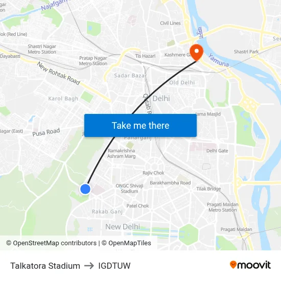 Talkatora Stadium to IGDTUW map