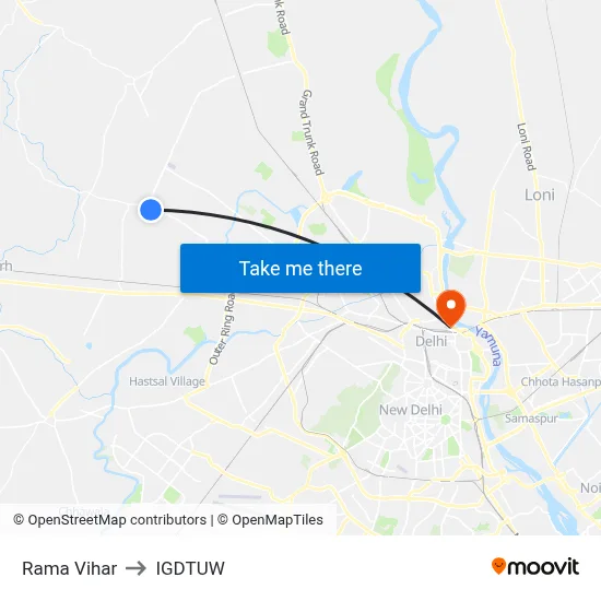Rama Vihar to IGDTUW map