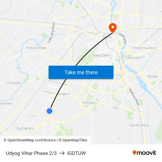 Udyog Vihar Phase 2/3 to IGDTUW map