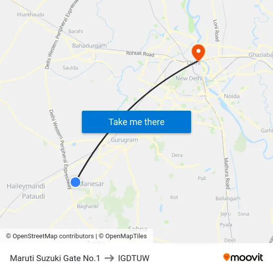 Maruti Suzuki Gate No.1 to IGDTUW map