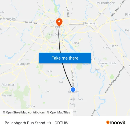 Ballabhgarh Bus Stand to IGDTUW map