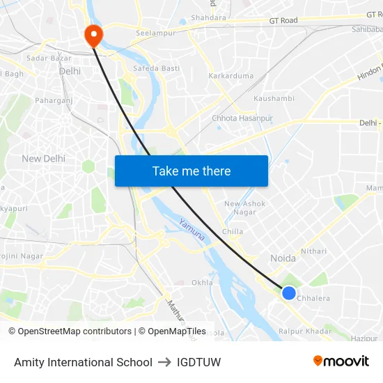 Amity International School to IGDTUW map