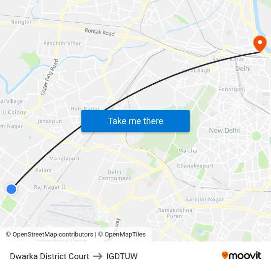 Dwarka District Court to IGDTUW map