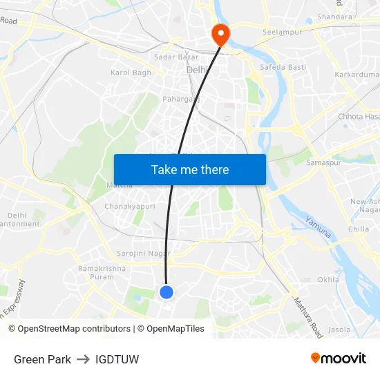 Green Park to IGDTUW map