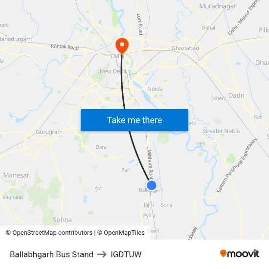 Ballabhgarh Bus Stand to IGDTUW map