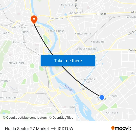 Noida Sector 27 Market to IGDTUW map