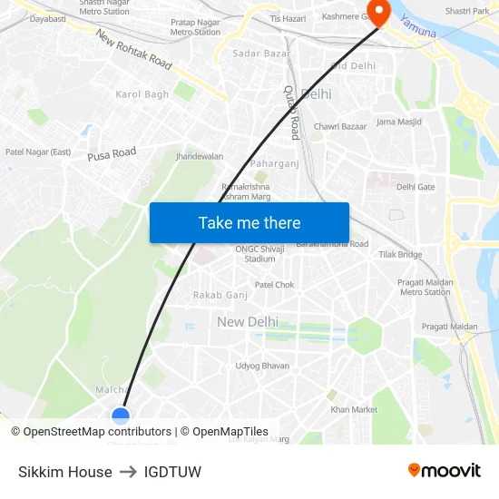 Sikkim House to IGDTUW map