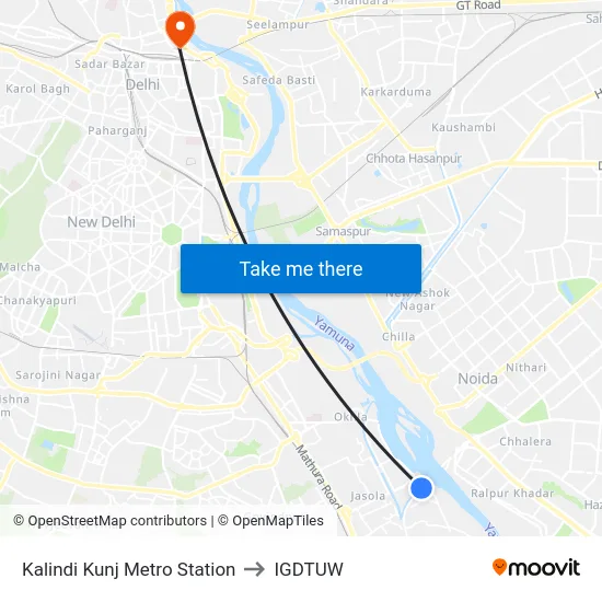 Kalindi Kunj Metro Station to IGDTUW map