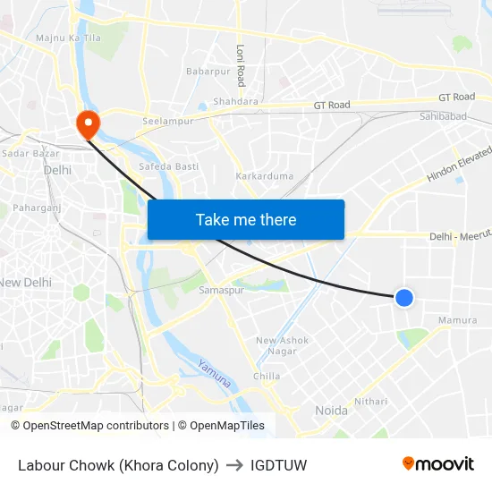Labour Chowk (Khora Colony) to IGDTUW map