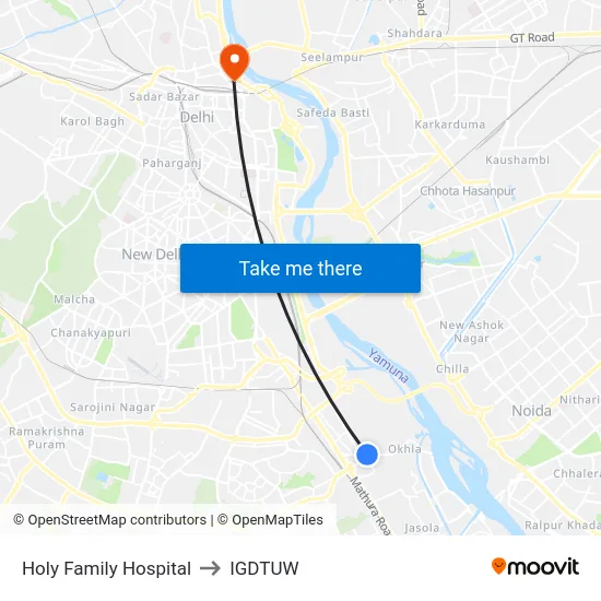 Holy Family Hospital to IGDTUW map