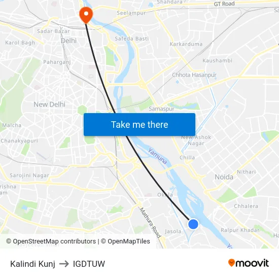 Kalindi Kunj to IGDTUW map