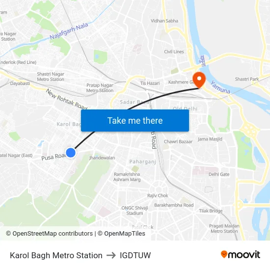 Karol Bagh Metro Station to IGDTUW map
