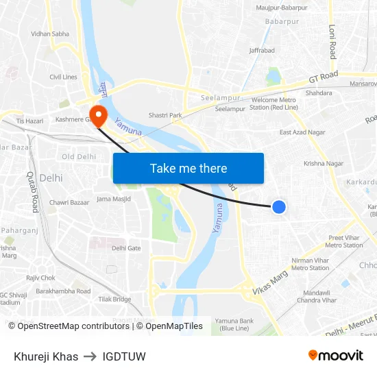 Khureji Khas to IGDTUW map