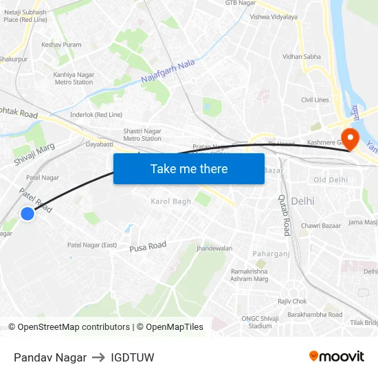 Pandav Nagar to IGDTUW map