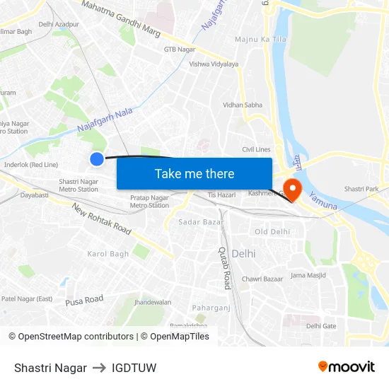 Shastri Nagar to IGDTUW map