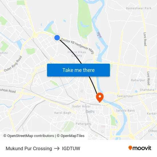 Mukund Pur Crossing to IGDTUW map