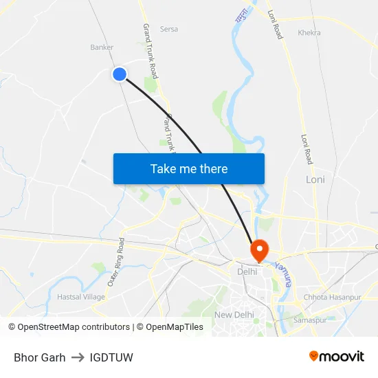 Bhor Garh to IGDTUW map