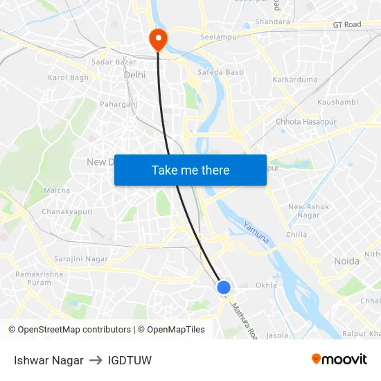 Ishwar Nagar to IGDTUW map