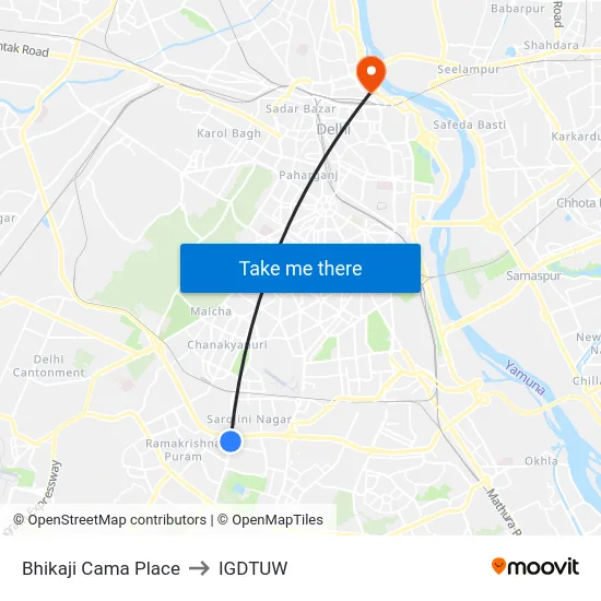 Bhikaji Cama Place to IGDTUW map
