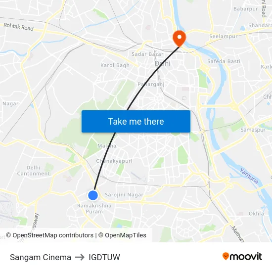 Sangam Cinema to IGDTUW map