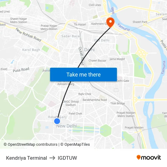 Kendriya Terminal to IGDTUW map