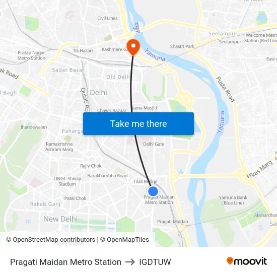 Pragati Maidan Metro Station to IGDTUW map