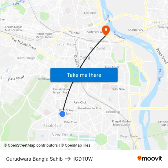 Gurudwara Bangla Sahib to IGDTUW map