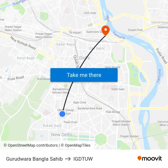 Gurudwara Bangla Sahib to IGDTUW map