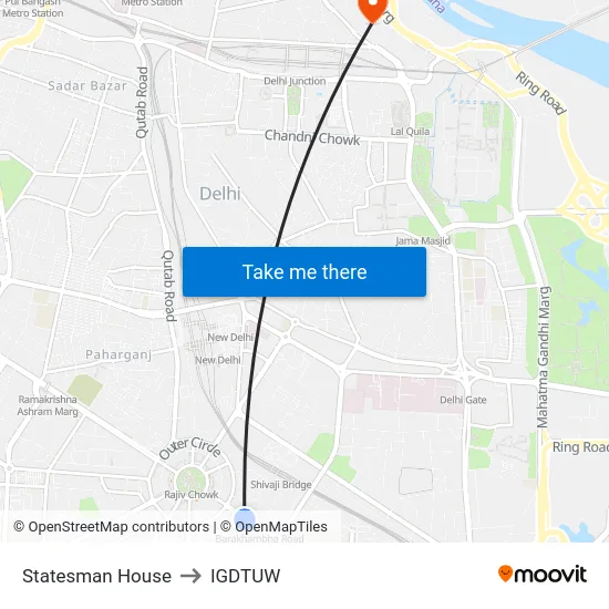 Statesman House to IGDTUW map