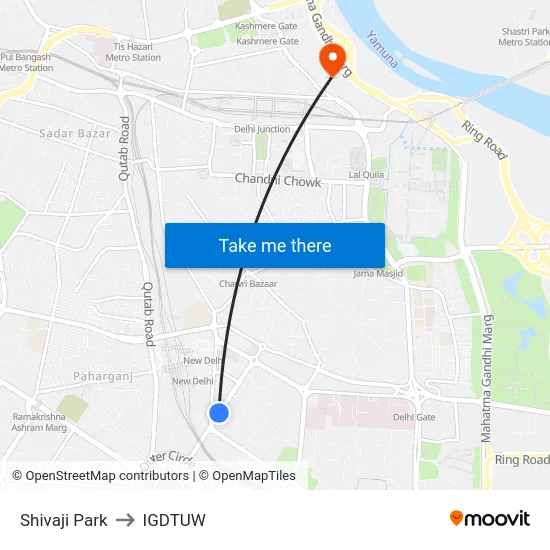 Shivaji Park to IGDTUW map