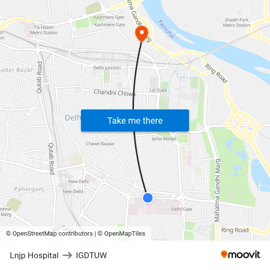 Lnjp Hospital to IGDTUW map