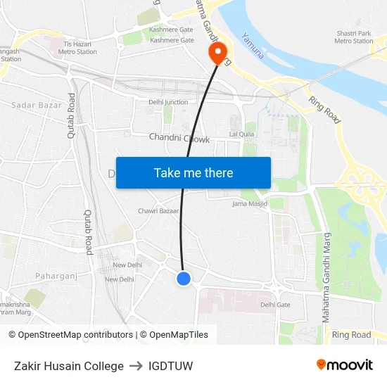 Zakir Husain College to IGDTUW map