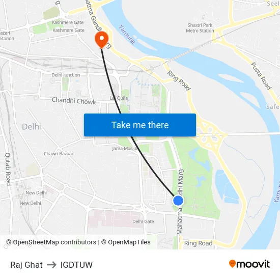Raj Ghat to IGDTUW map