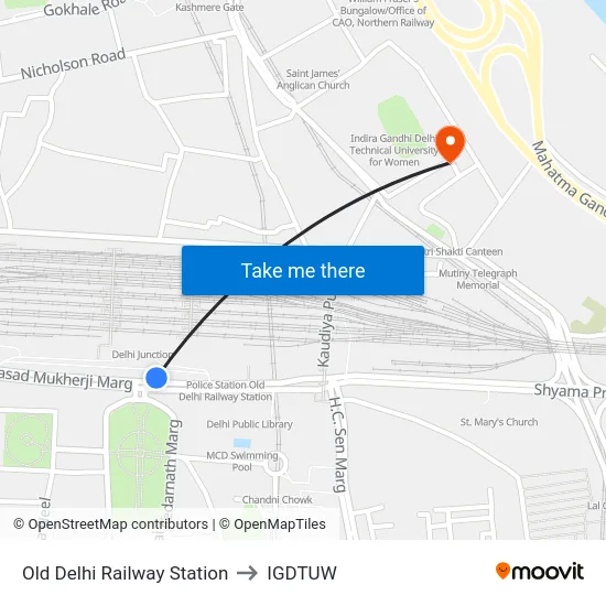 Old Delhi Railway Station to IGDTUW map