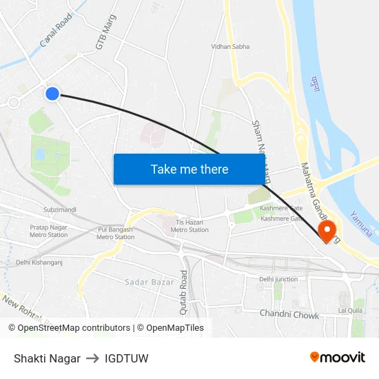 Shakti Nagar to IGDTUW map
