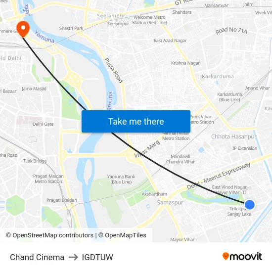 Chand Cinema to IGDTUW map