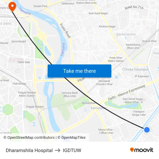 Dharamshila Hospital to IGDTUW map