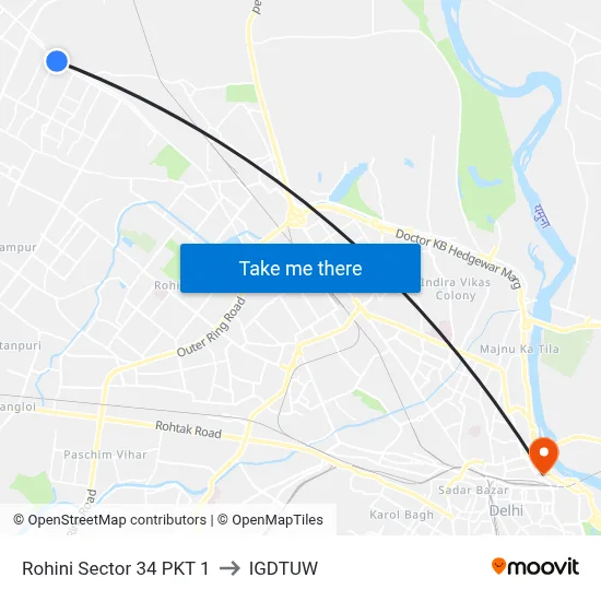 Rohini Sector 34 PKT 1 to IGDTUW map