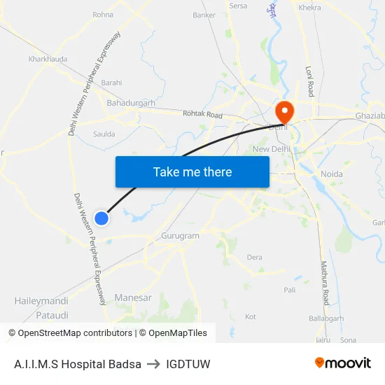A.I.I.M.S Hospital Badsa to IGDTUW map