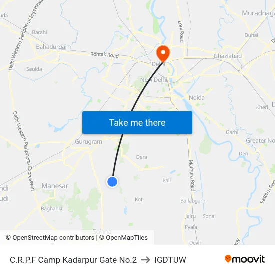 C.R.P.F Camp Kadarpur Gate No.2 to IGDTUW map