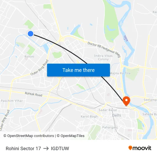 Rohini Sector 17 to IGDTUW map
