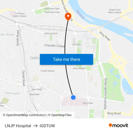LNJP Hospital to IGDTUW map