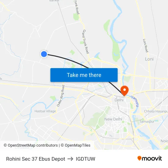 Rohini Sec 37 Ebus Depot to IGDTUW map