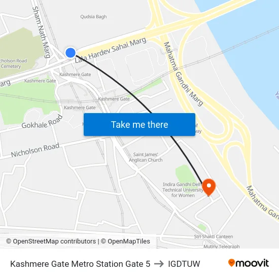Kashmere Gate Metro Station Gate 5 to IGDTUW map