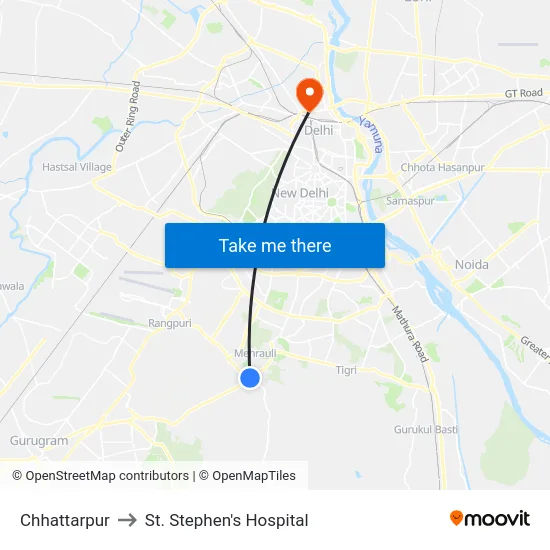 Chhattarpur to St. Stephen's Hospital map