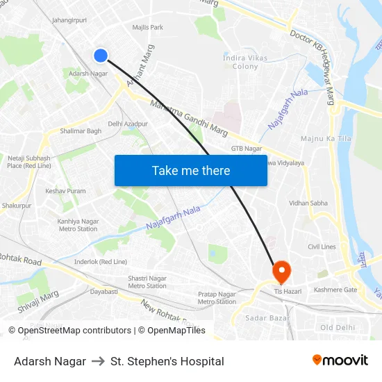 Adarsh Nagar to St. Stephen's Hospital map