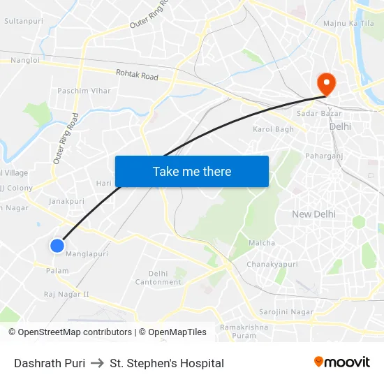 Dashrath Puri to St. Stephen's Hospital map