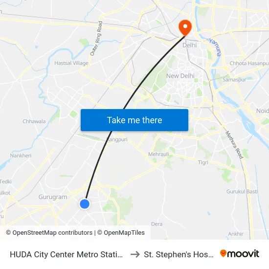 HUDA City Center Metro Station (B) to St. Stephen's Hospital map