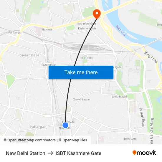 New Delhi Station to ISBT Kashmere Gate map
